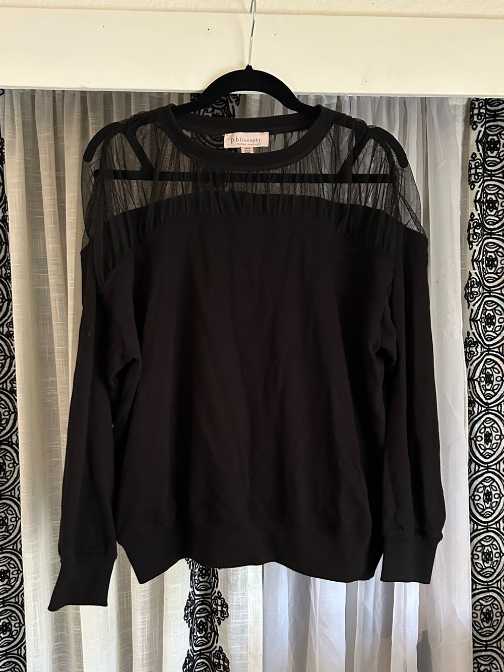 Philosophy Black Sheer-Yoke Top/Blouse